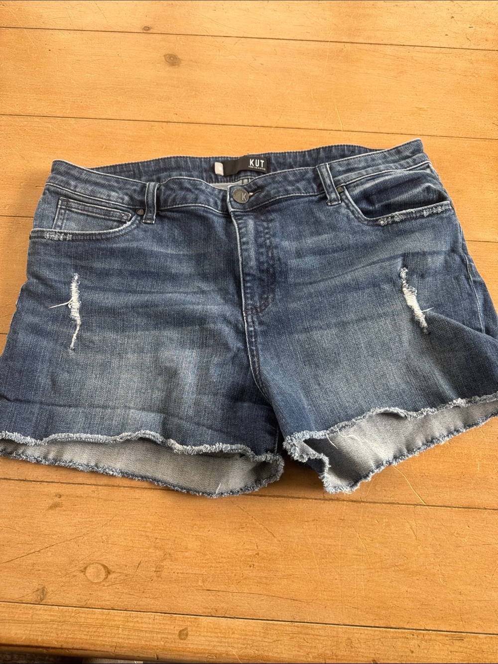Kut from the Kloth Blue Distressed Frayed Hem Denim Shorts 16